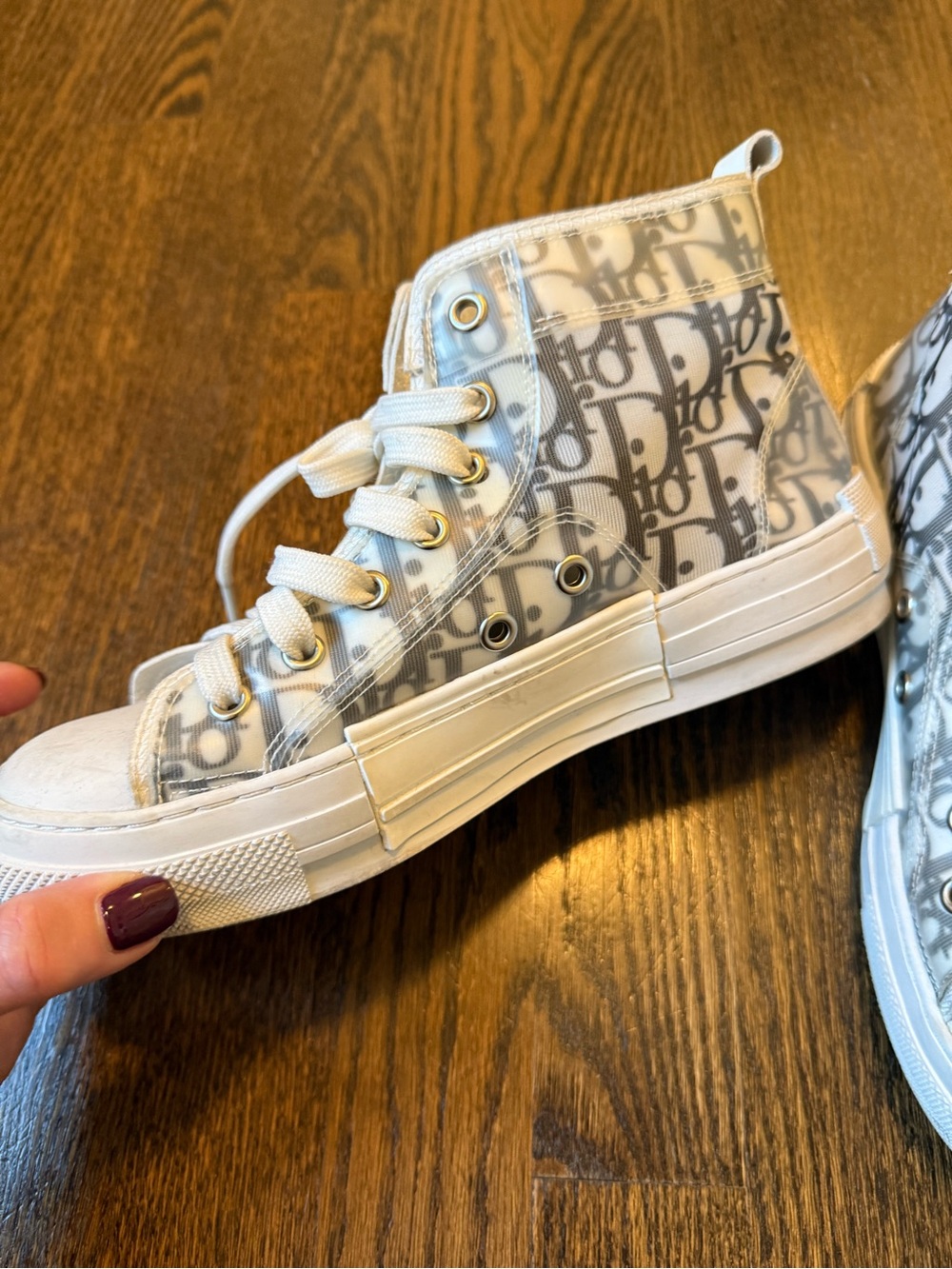 High-Top Sneakers in White and Gray - Designer Monogram Style